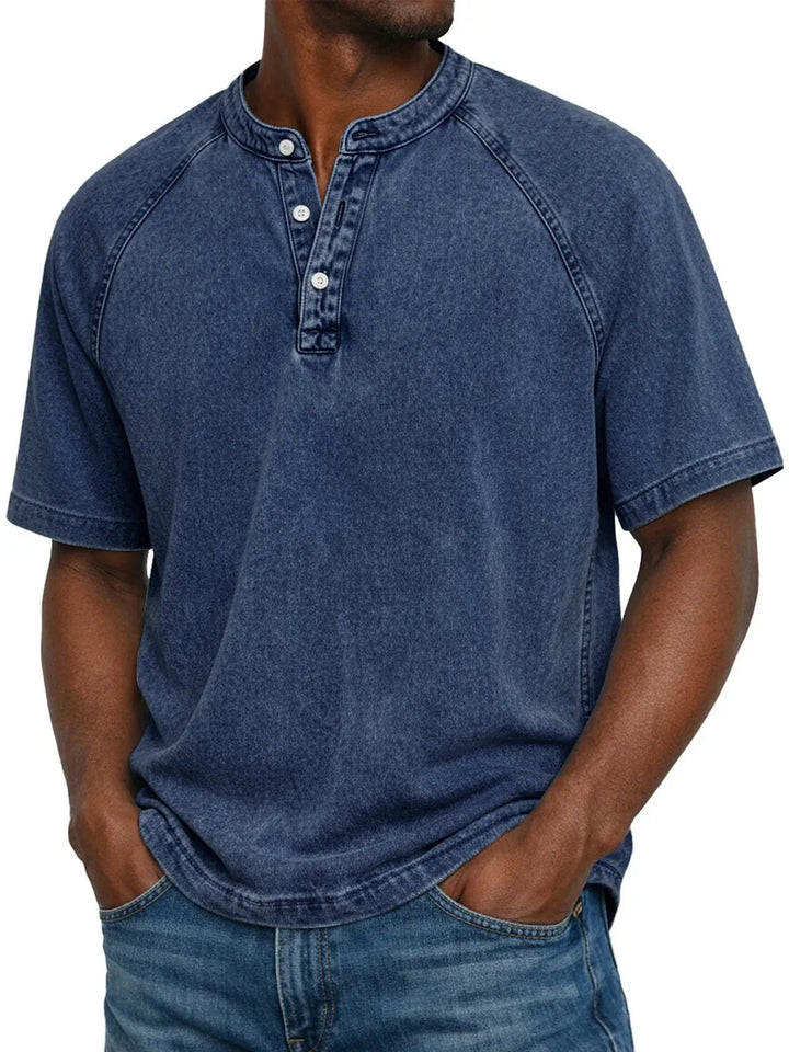Misael - Vintage Washed Short Sleeve Henley T-Shirt