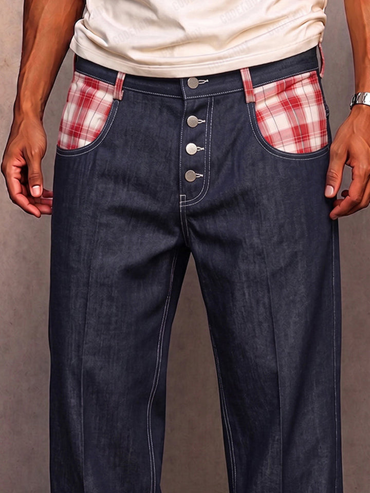 Fayeina - Contrast Panel Faux Denim Pants