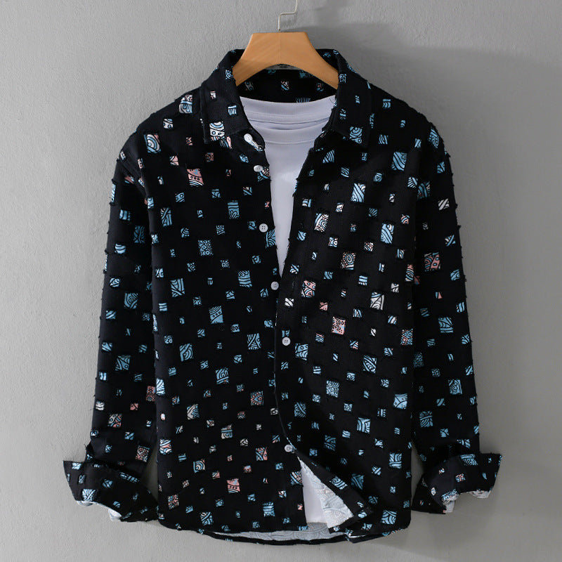Gaius - Long-Sleeve Button-Up Shirt with Textured Squares