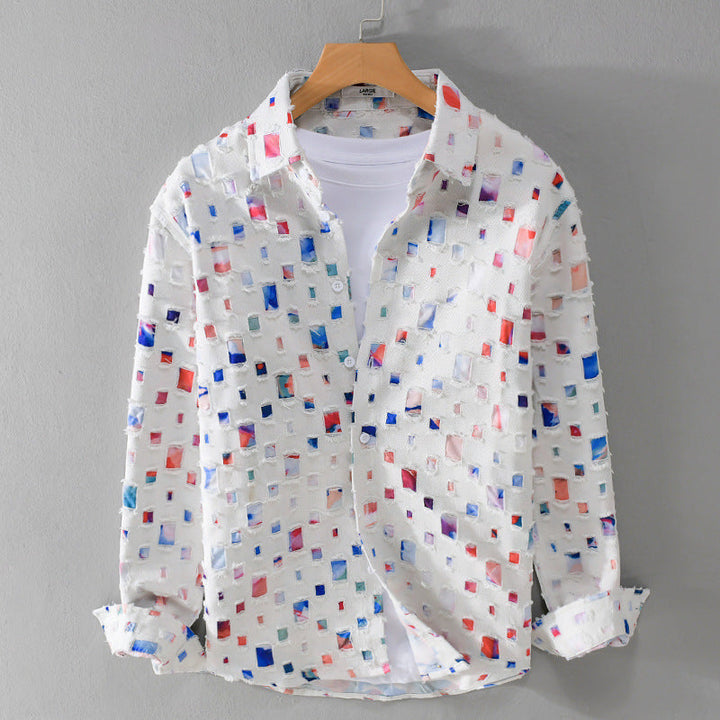 Gaius - Long-Sleeve Button-Up Shirt with Textured Squares