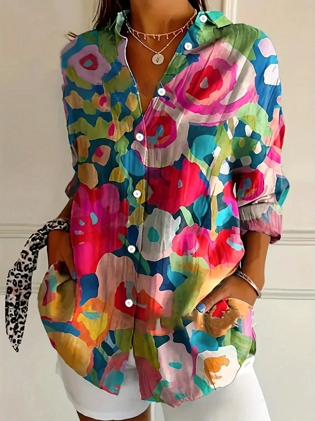 Tzufit - Elegant Long Sleeve With Colorful Pattern Shirt