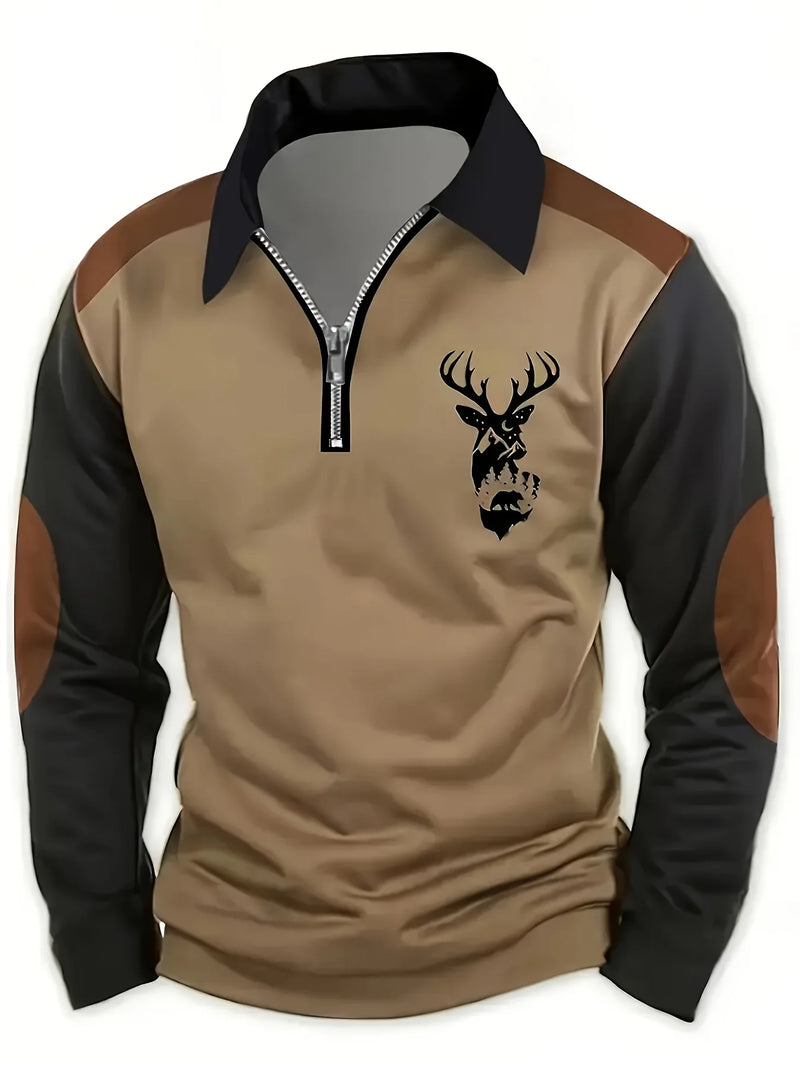 Quenmir - Deer Graphic Long Sleeve Shirt