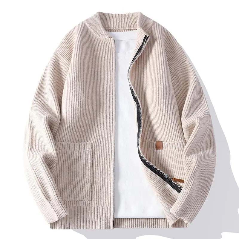 Thalena - Ribbed Knit Zip-Up Cardigan