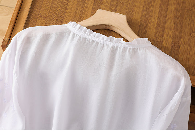 Kissina - Embroidered Cotton Linen Blouse