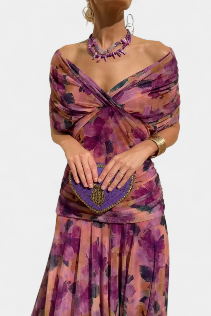 Lordanka - V-neck Long Dress With Floral Pattern