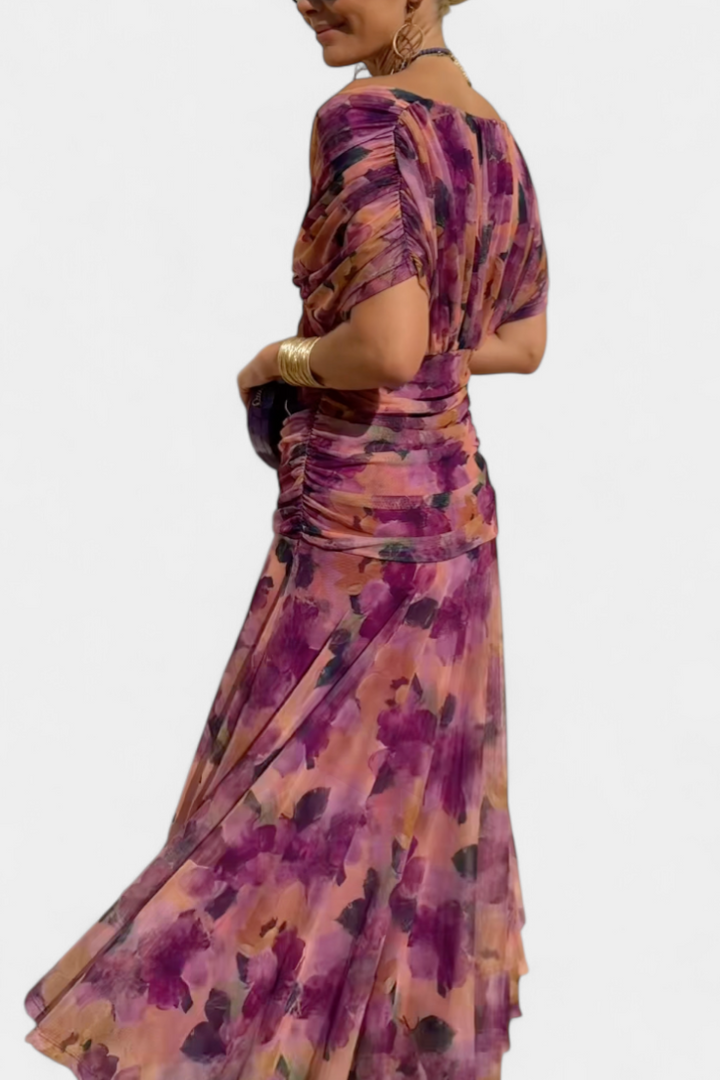 Lordanka - V-neck Long Dress With Floral Pattern