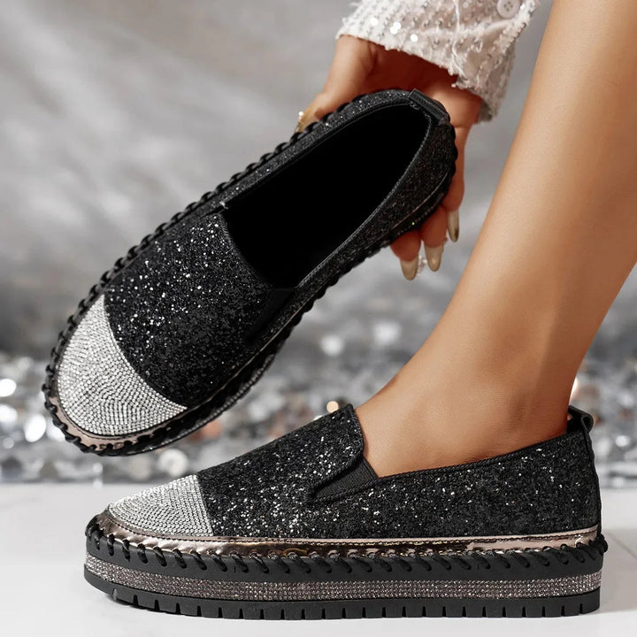 Lizka - Glitter And Rhinestone Platform Loafers