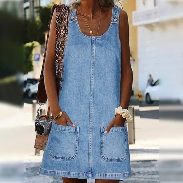 Malwina - Practical And Light Denim Summer Dress