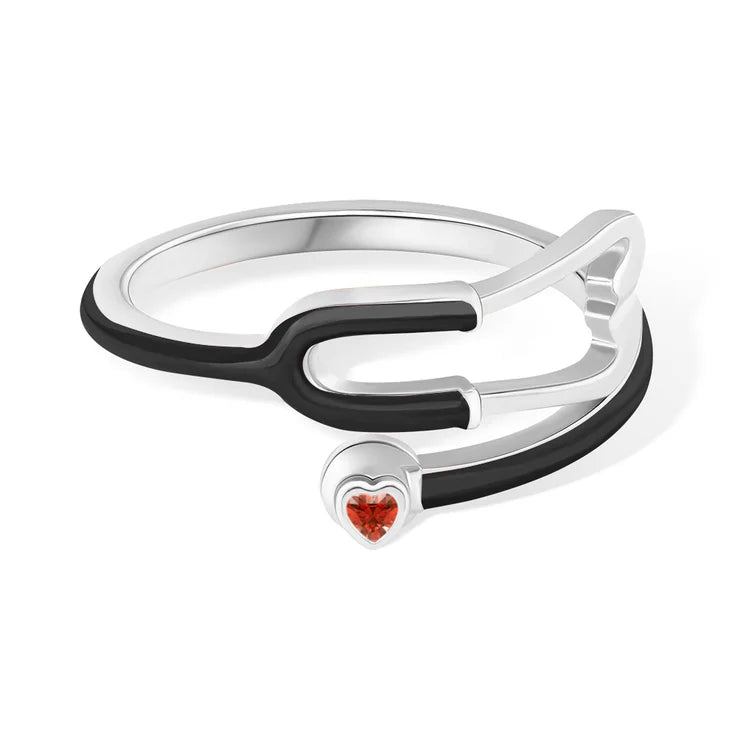 Caitleen - Stethoscope Ring With Heart Birthstone