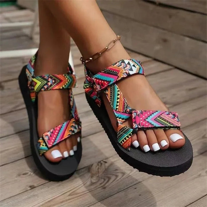 Maryane - Patterned Hook and Loop Platform Sandals
