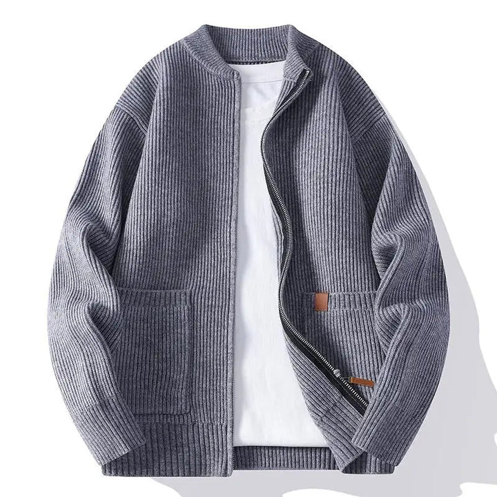 Thalena - Ribbed Knit Zip-Up Cardigan