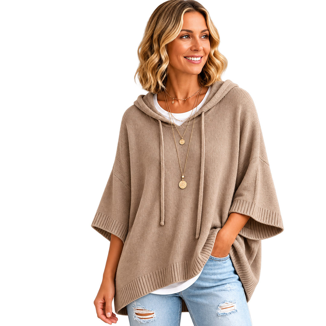 Oriaette - Oversized Knit Hoodie With Drawstring