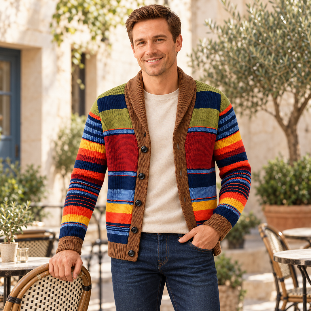 Nandth - Striped Shawl Collar Knit Cardigan