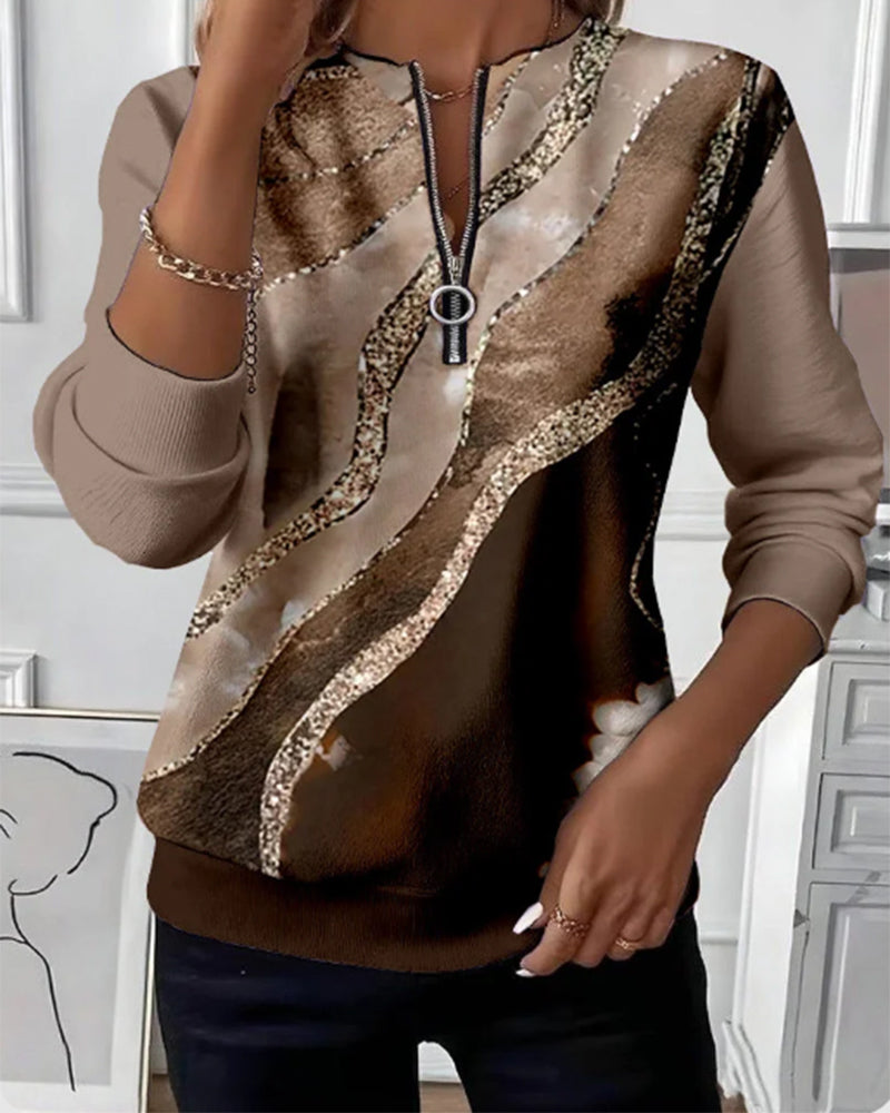 Kajsa - Vintage Print Sweatshirt With Half Zipper