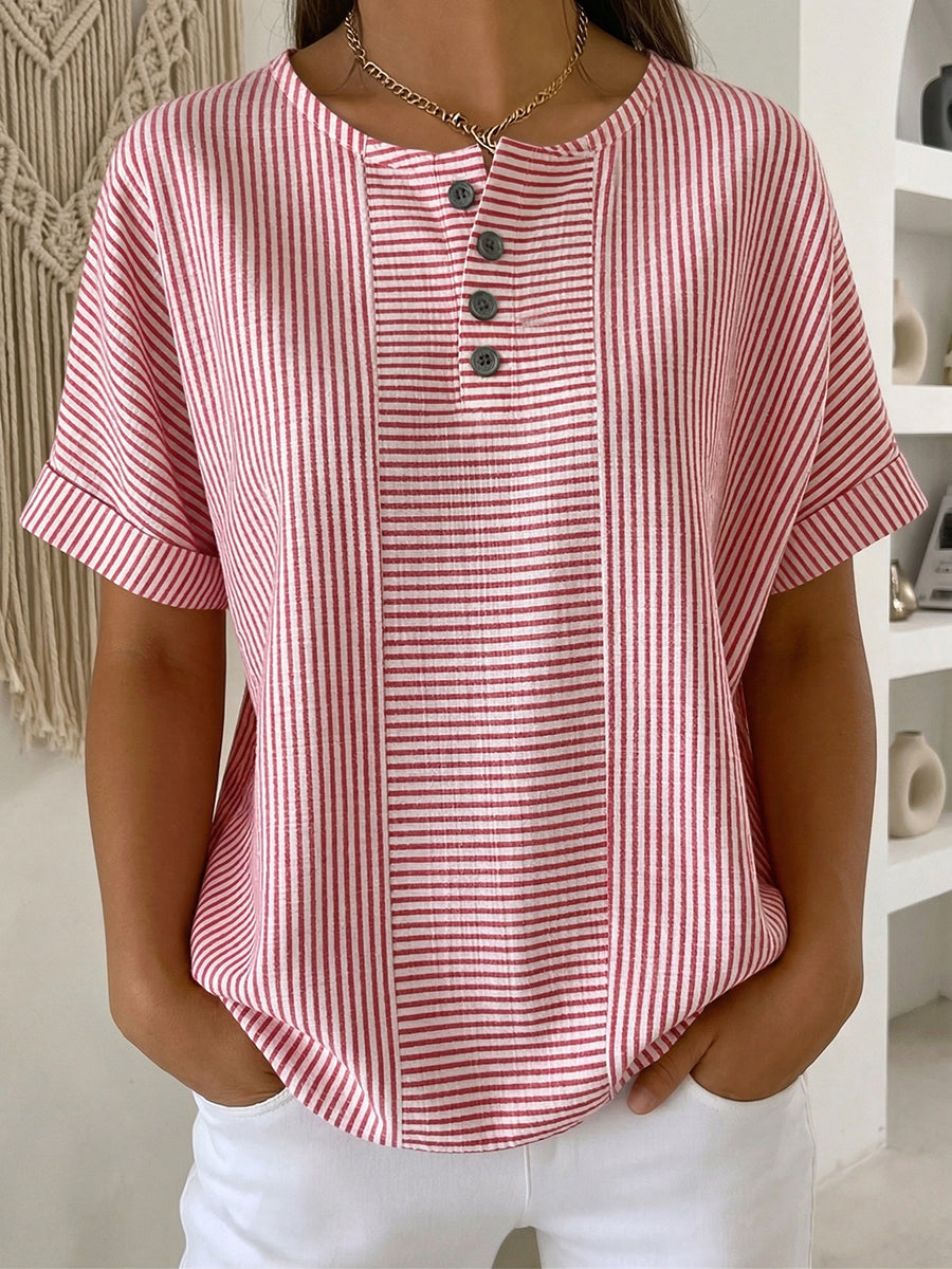 Ilenia - Elegant Striped Button Up Top