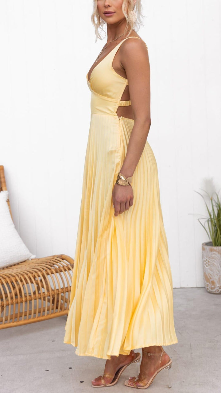 Sheree - Pleated V-Neck Maxi Dress