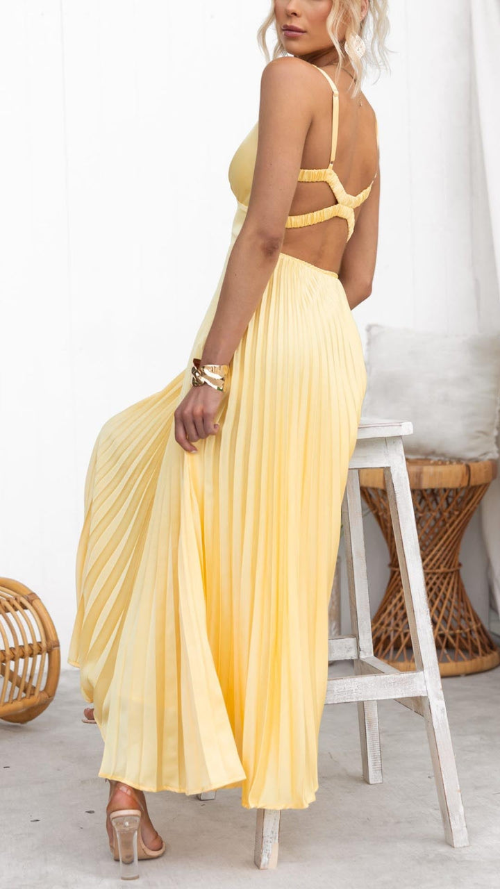 Sheree - Pleated V-Neck Maxi Dress
