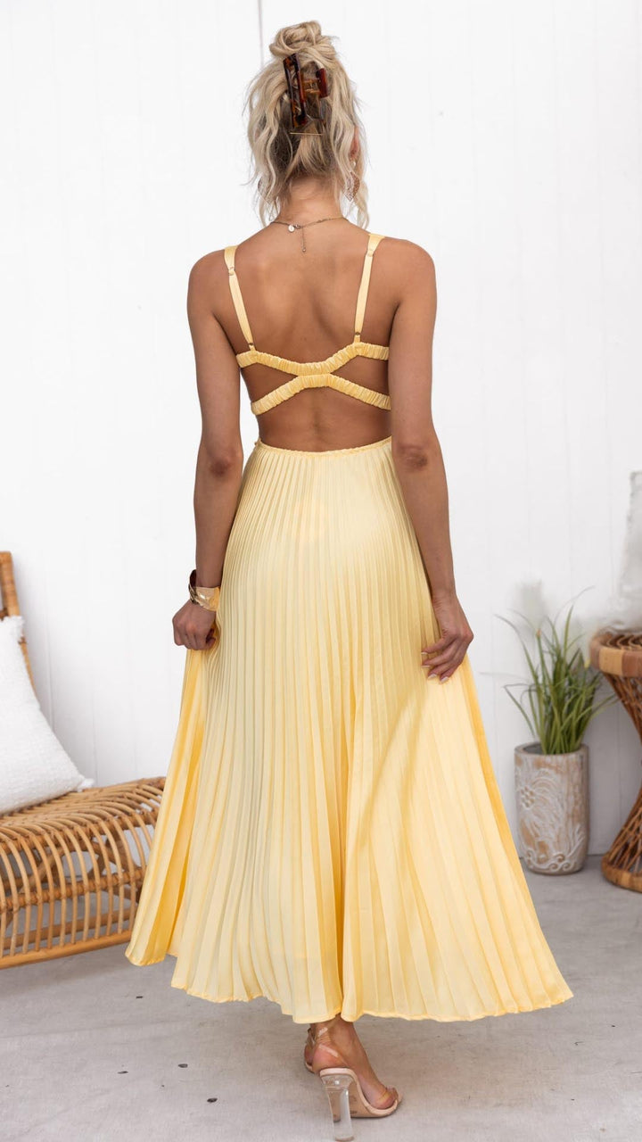 Sheree - Pleated V-Neck Maxi Dress