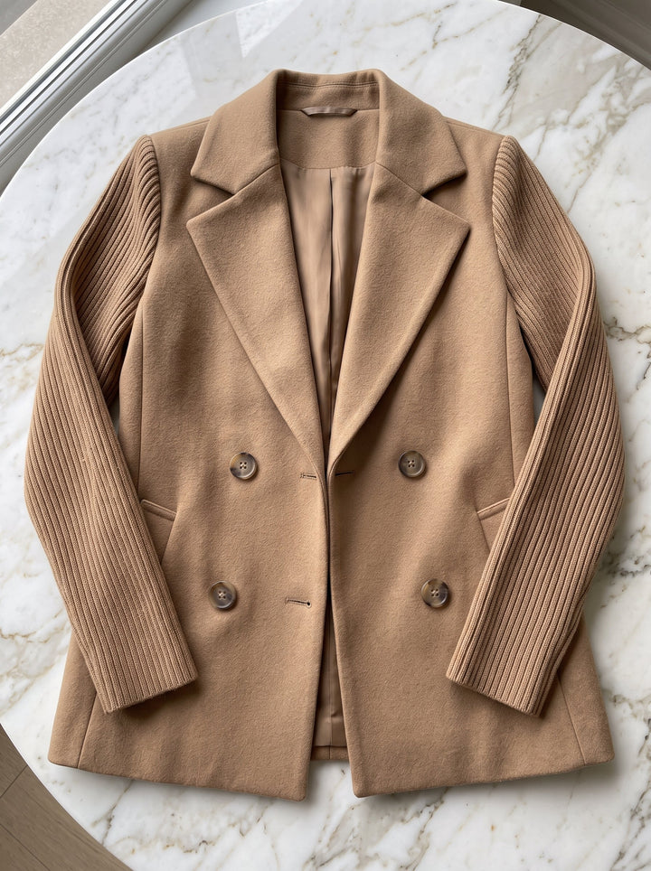 Novana - Blazer With Ribbed Sleeves and Lapel Collar