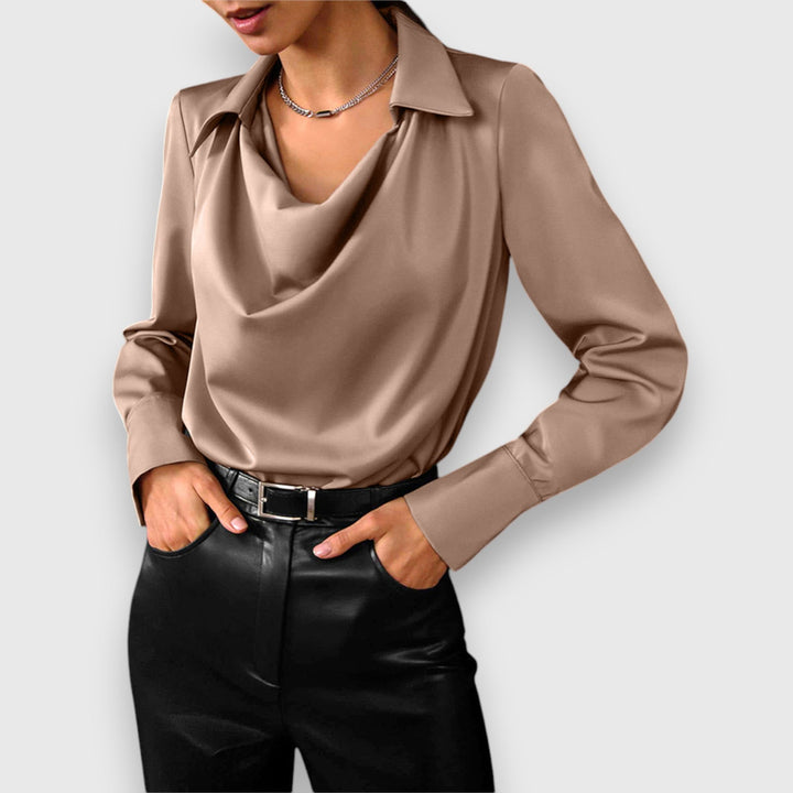 Solina - Long Sleeve Collar Draped Blouse