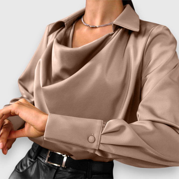 Solina - Long Sleeve Collar Draped Blouse