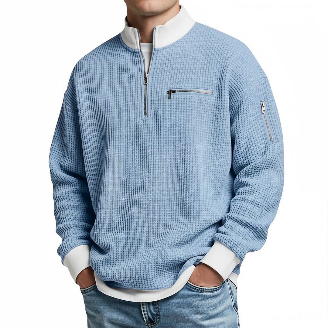 Osricen - Elegant Knit Sweater With Half Zip
