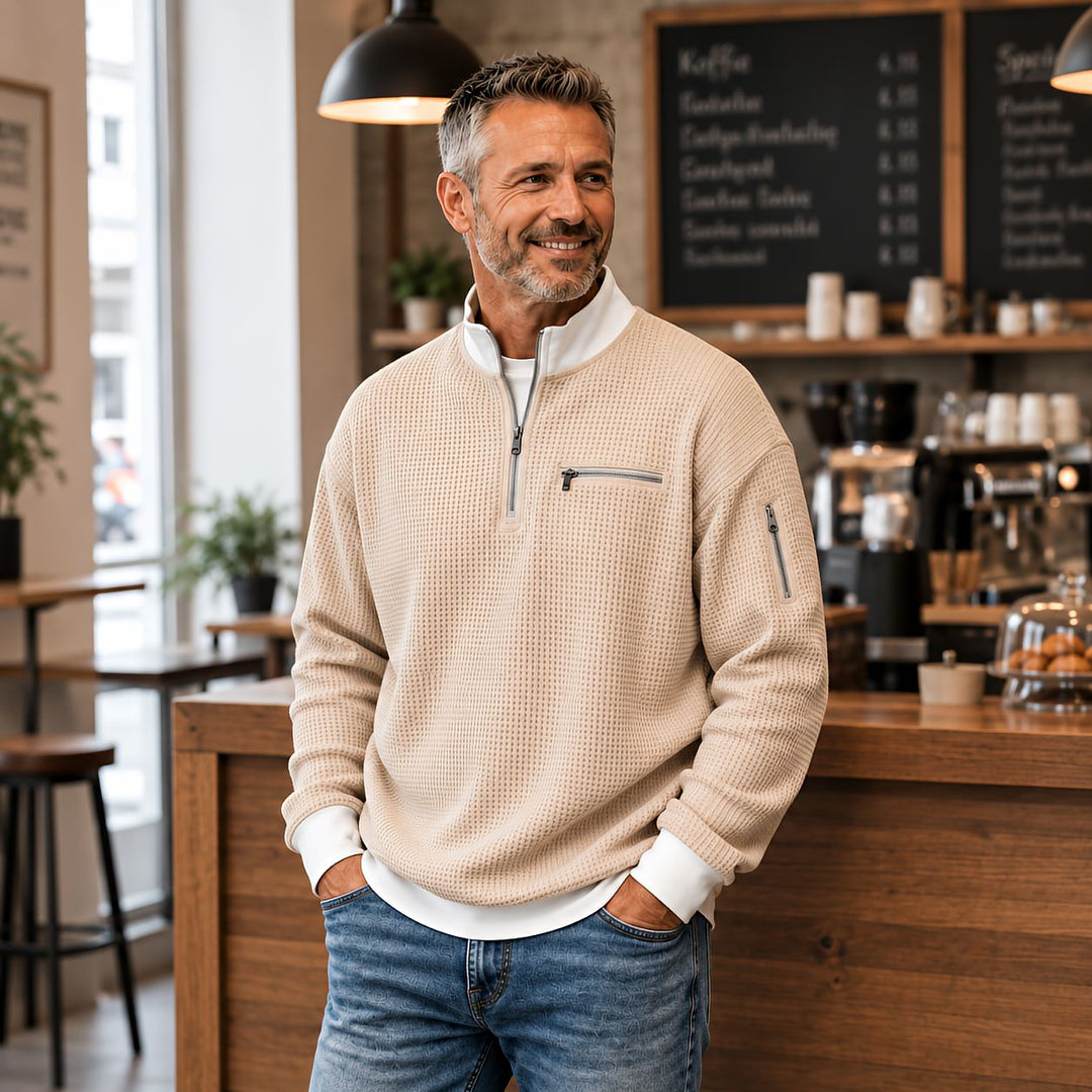 Osricen - Elegant Knit Sweater With Half Zip