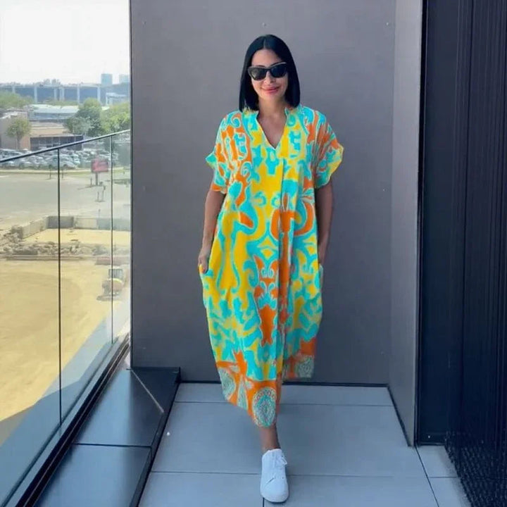 Gayathri - Chic Floral Print Maxi Dress With V-Neck