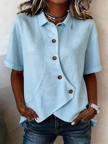 Gulana - Button Shirt With Curved Front Hem