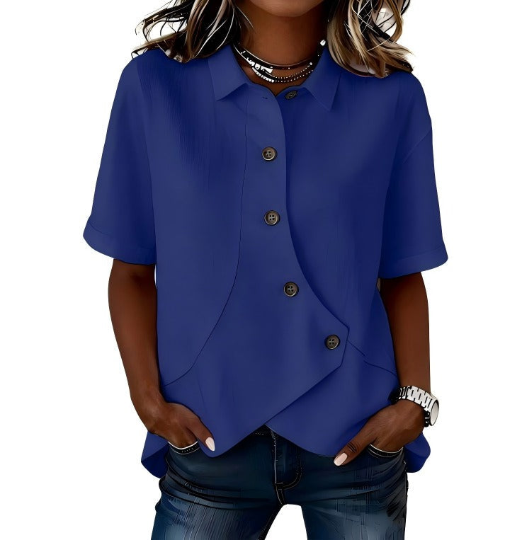Gulana - Button Shirt With Curved Front Hem