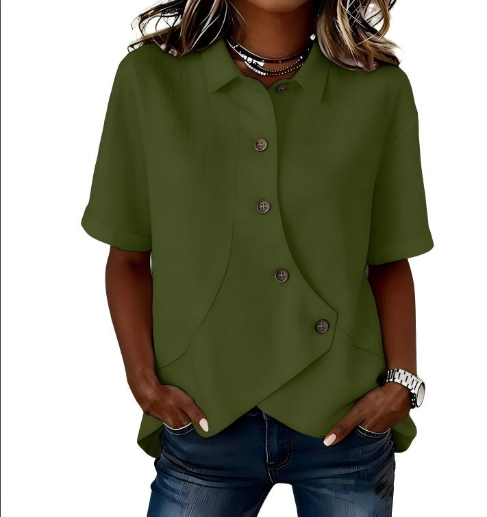 Gulana - Button Shirt With Curved Front Hem