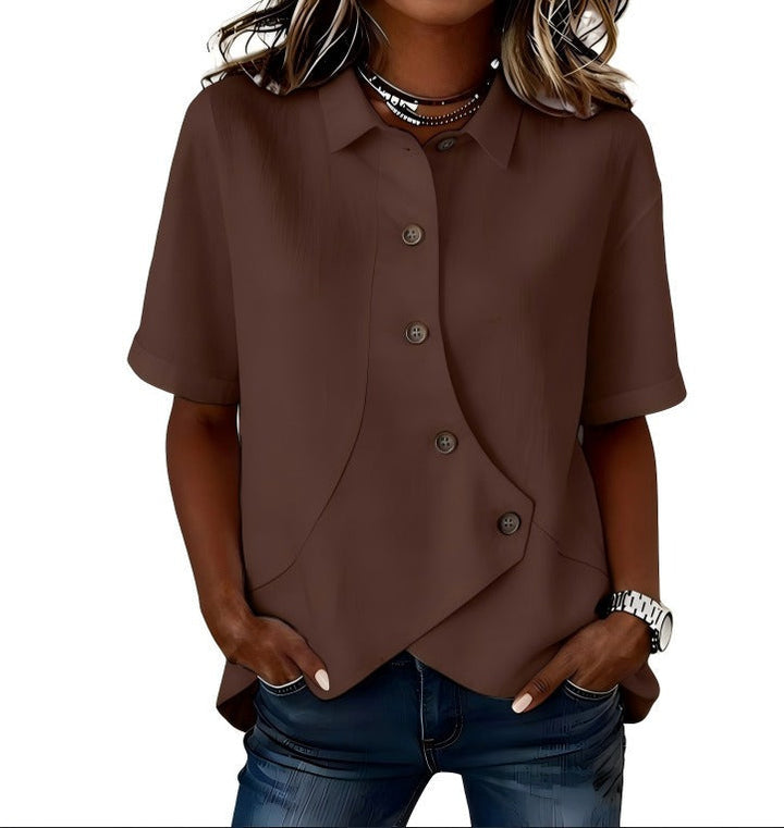 Gulana - Button Shirt With Curved Front Hem