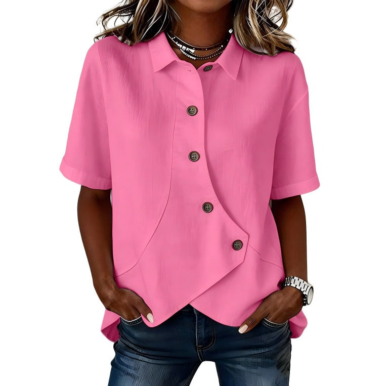 Gulana - Button Shirt With Curved Front Hem