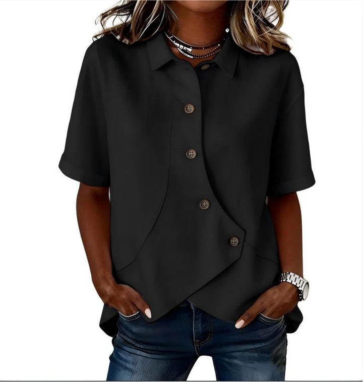 Gulana - Button Shirt With Curved Front Hem