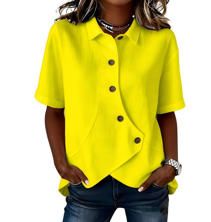 Gulana - Button Shirt With Curved Front Hem