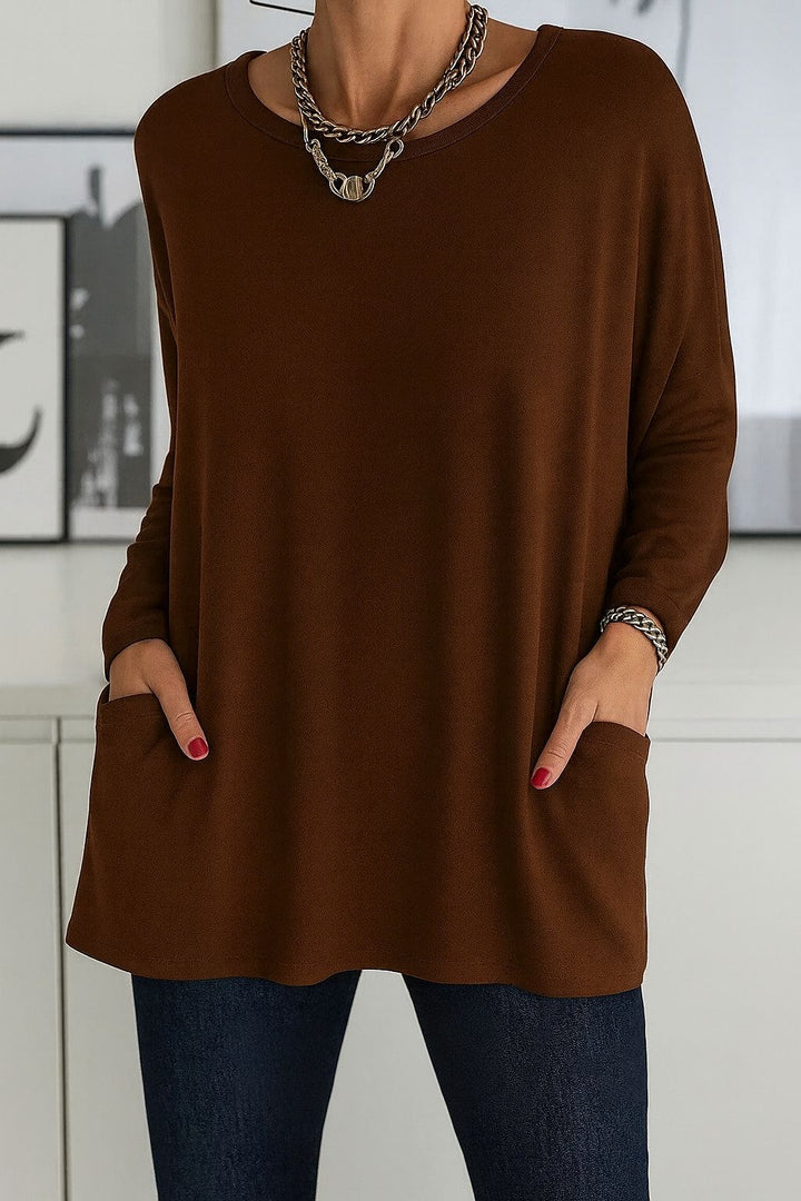 Dorine - Round Neck Tunic Top with Pockets
