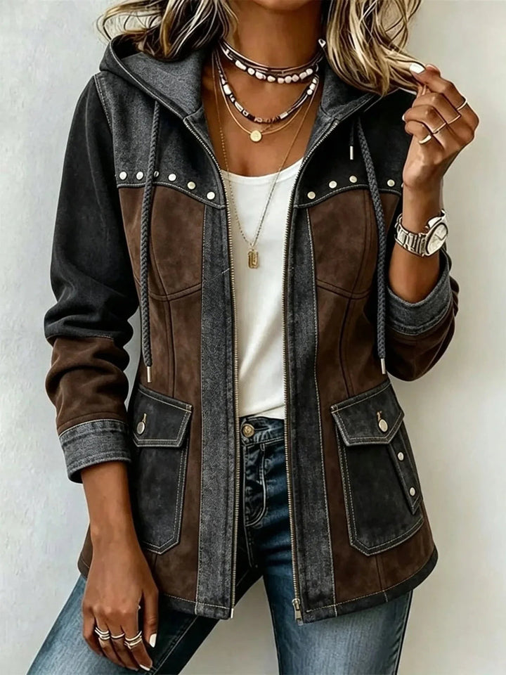 Velelle - Jacket With Hood and Contrasting Textured Panels