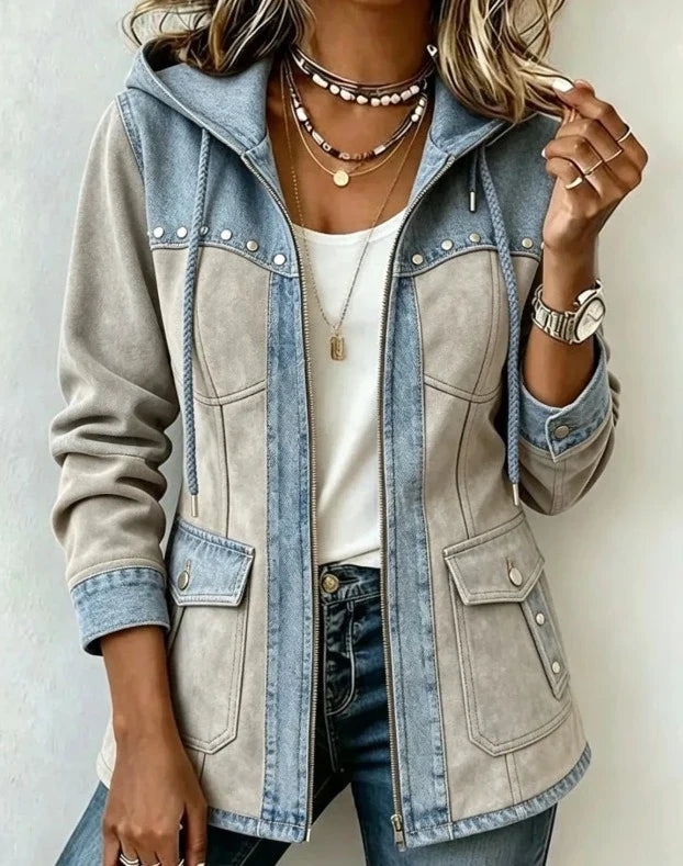 Velelle - Jacket With Hood and Contrasting Textured Panels