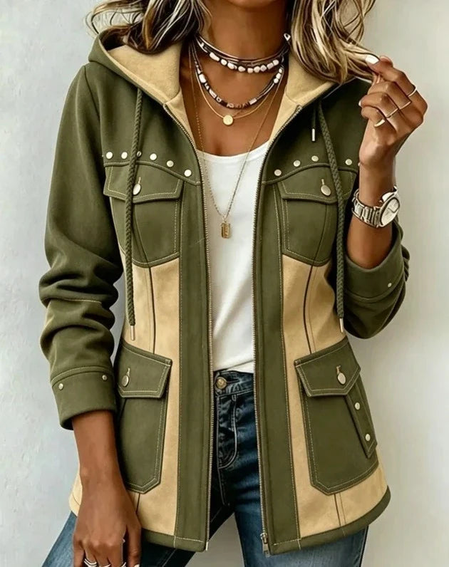 Velelle - Jacket With Hood and Contrasting Textured Panels