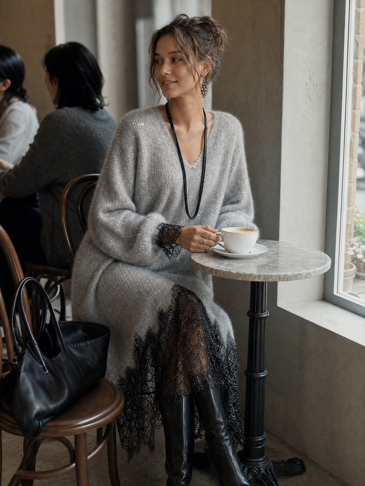 Amalosandra - Knit Midi Dress With Lace