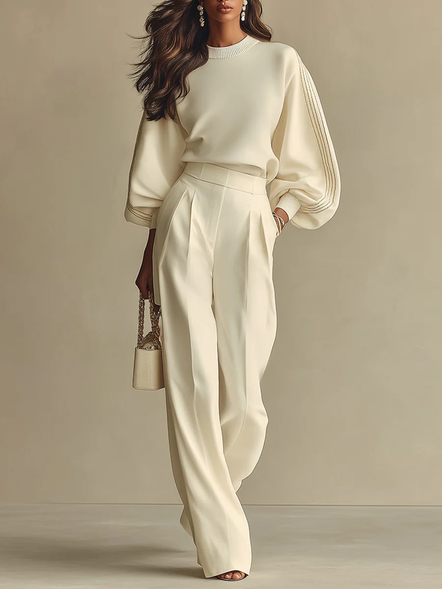 Kataretuta - Knit Set with Wide Leg Trousers