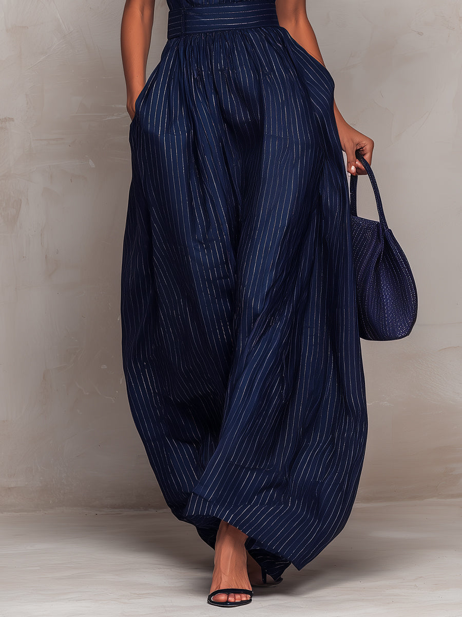 Minnien - Pinstripe Sleeveless Wide Leg Jumpsuit