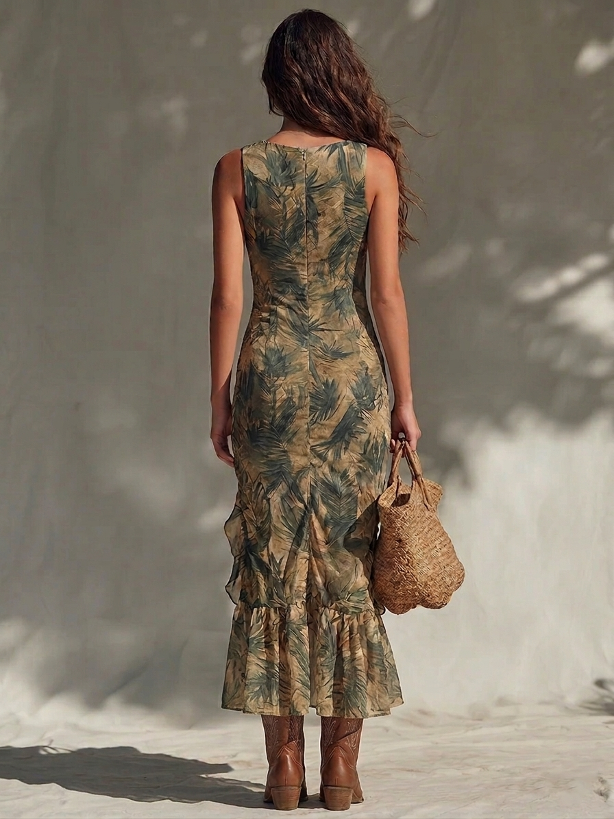 Neleza - Maxi Dress With Tropical Print Split