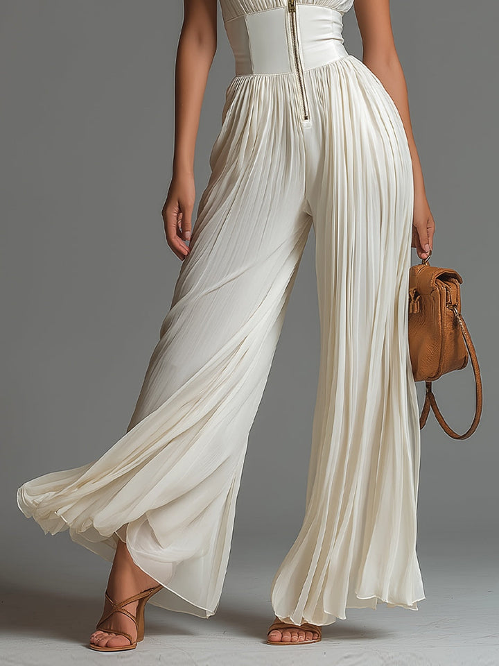 Natalien - Sleeveless Pleated Wide Leg Jumpsuit