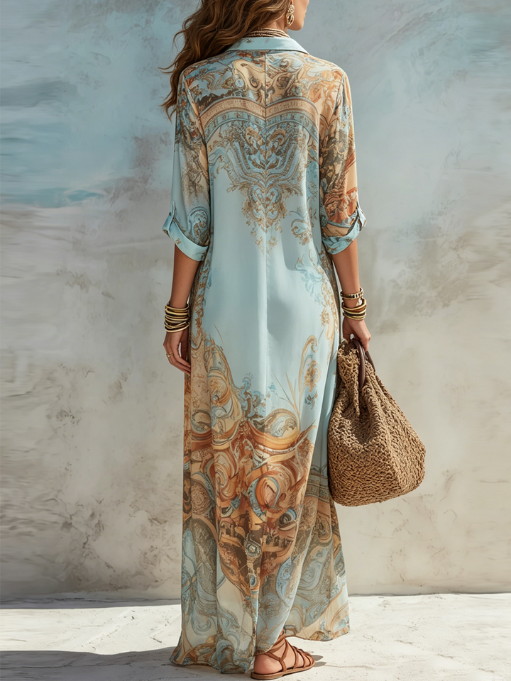Kristien - Printed Button Front Maxi Shirt Dress