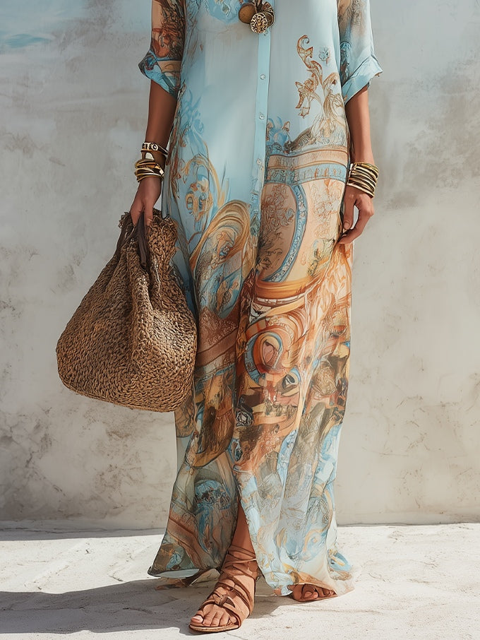 Kristien - Printed Button Front Maxi Shirt Dress