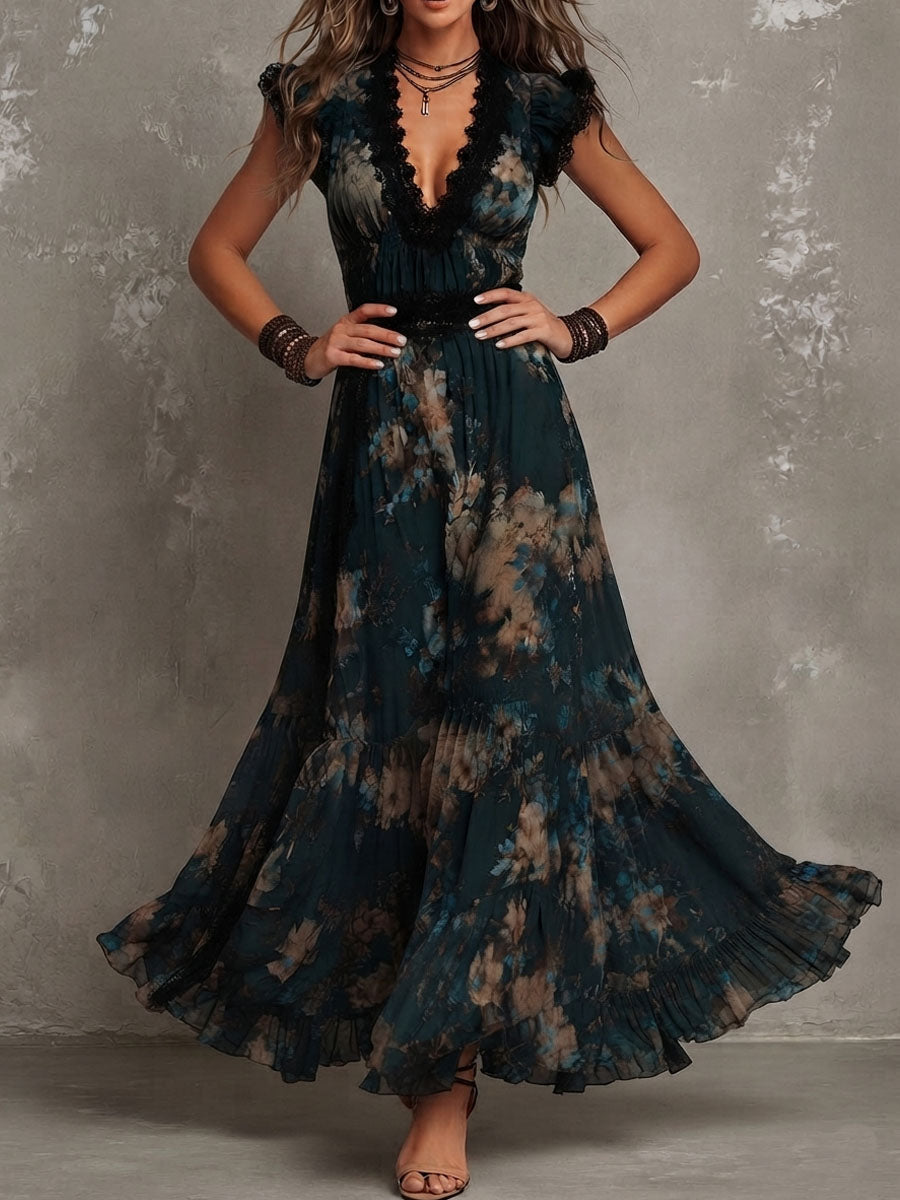 Alime - Floral Lace-Trim Maxi Dress