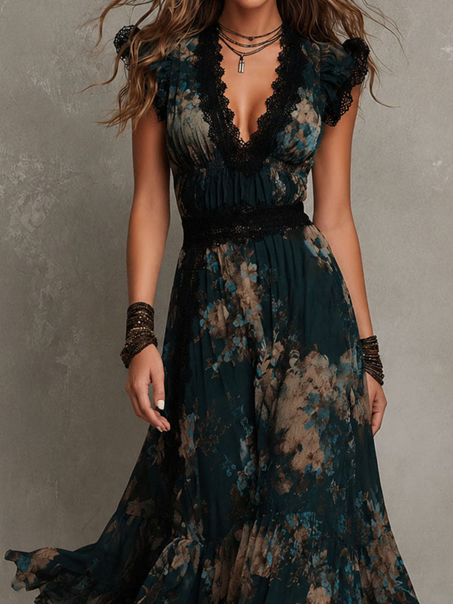 Alime - Floral Lace-Trim Maxi Dress