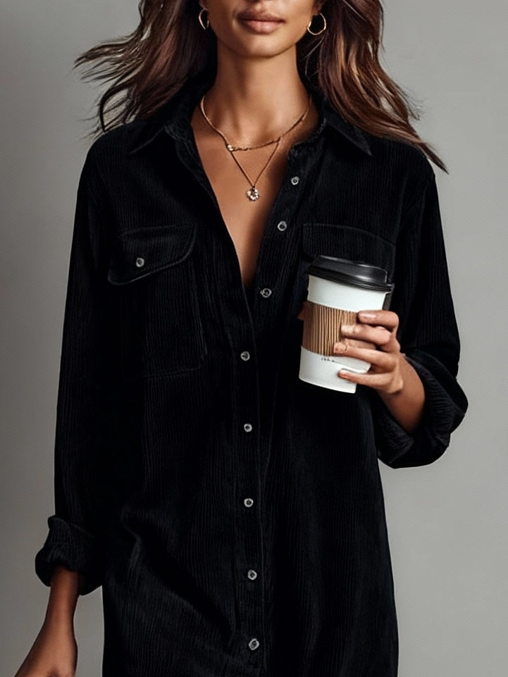 Elyselalina - Shirt Dress With Corduroy Texture and Pockets