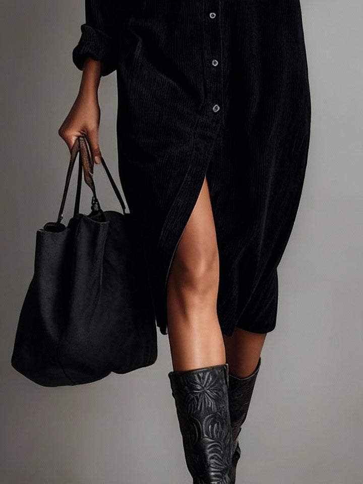 Elyselalina - Shirt Dress With Corduroy Texture and Pockets